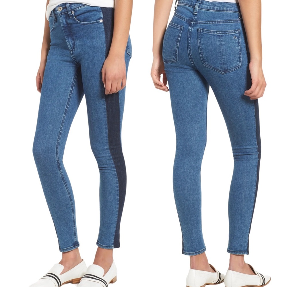 Rag & Bone | Mazie Side Stripe High Waisted Skinny Jeans Double Indigo Size 29